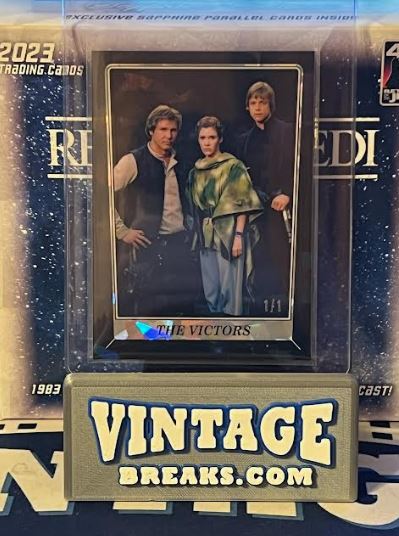 1/1 Star Wars Topps Chrome Sapphire Card of Han, Leia, and Luke Pulled
